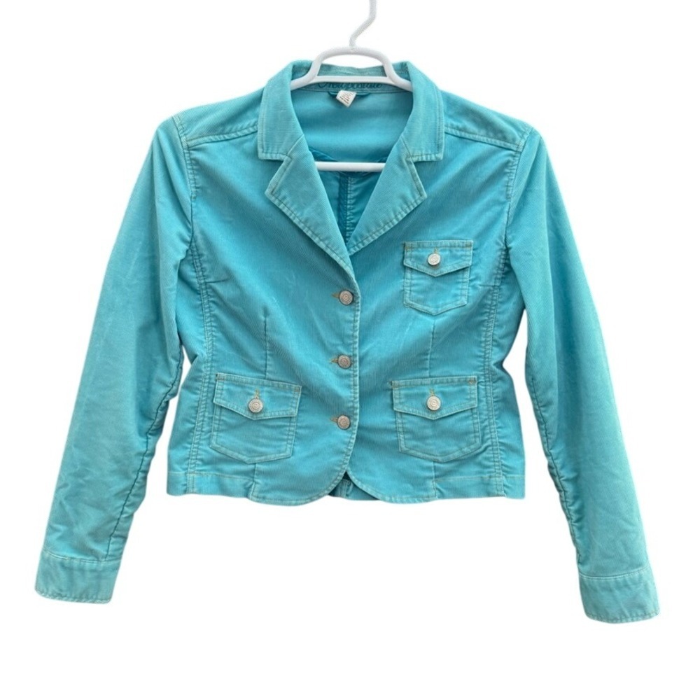 Aeropostale Womens Corduroy Blazer Jacket Turquoise Blue Size Large Stretch L
